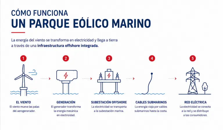 Infografía Suardiaz sobre Cómo funciona un parque eólico marino
