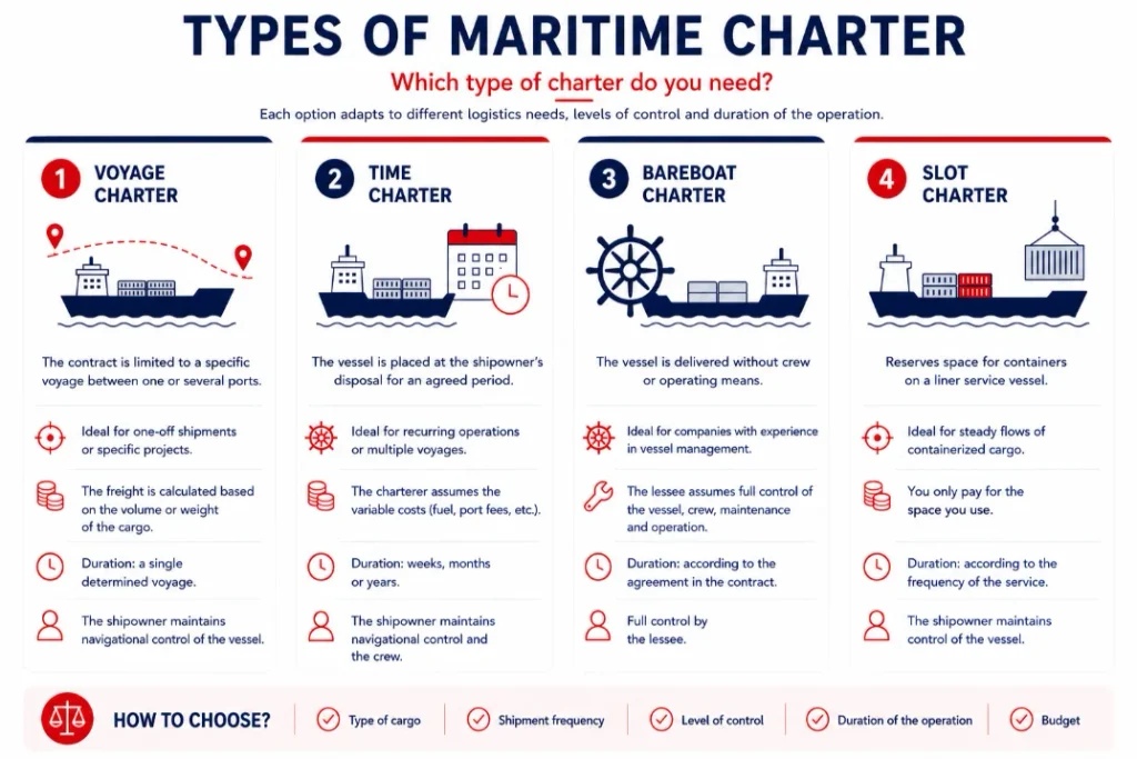 Types of maritime charter infography