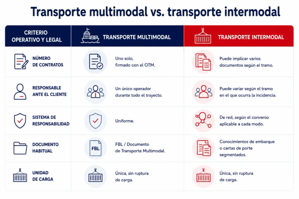 Infografía transporte multimodal vs intermodal